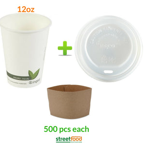 500 pieces of complete set of compostable cups and lids and sleeves