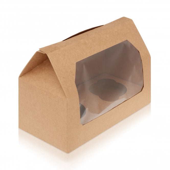 2 CUPCAKE WINDOW BOX WITH INSERT - KRAFT (Case x 100)