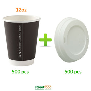 12oz Double wall cups with matching white Lids - 500