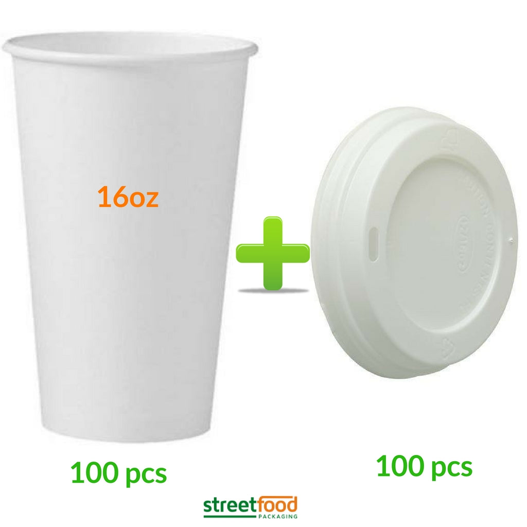 16oz White Disposable Coffee Cup Single wall bundle with White
