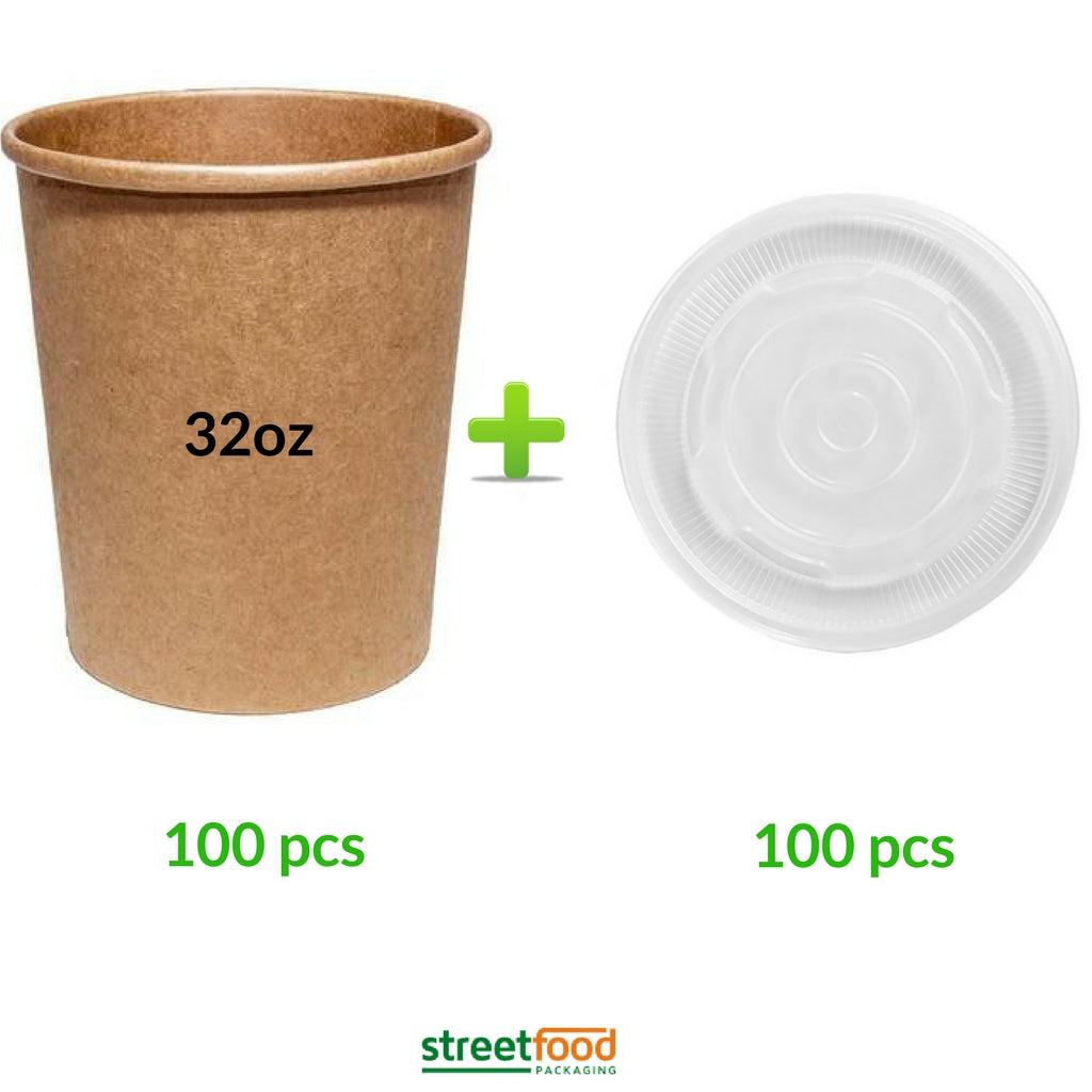 32oz Brown Soup Container with Brown Vented Lids Case of 50
