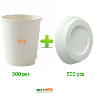 8oz Double wall coffee cups with Lids 500