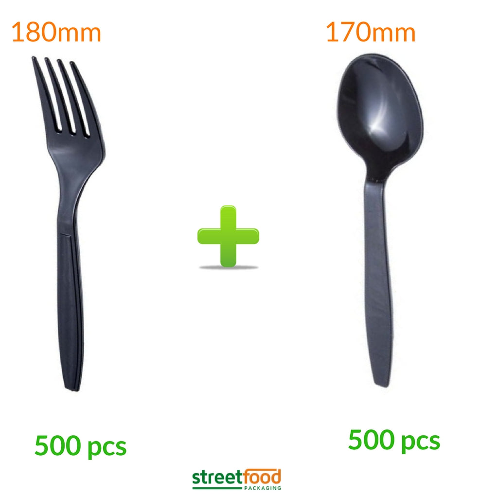 Black Cutlery set of spoons and forks 500